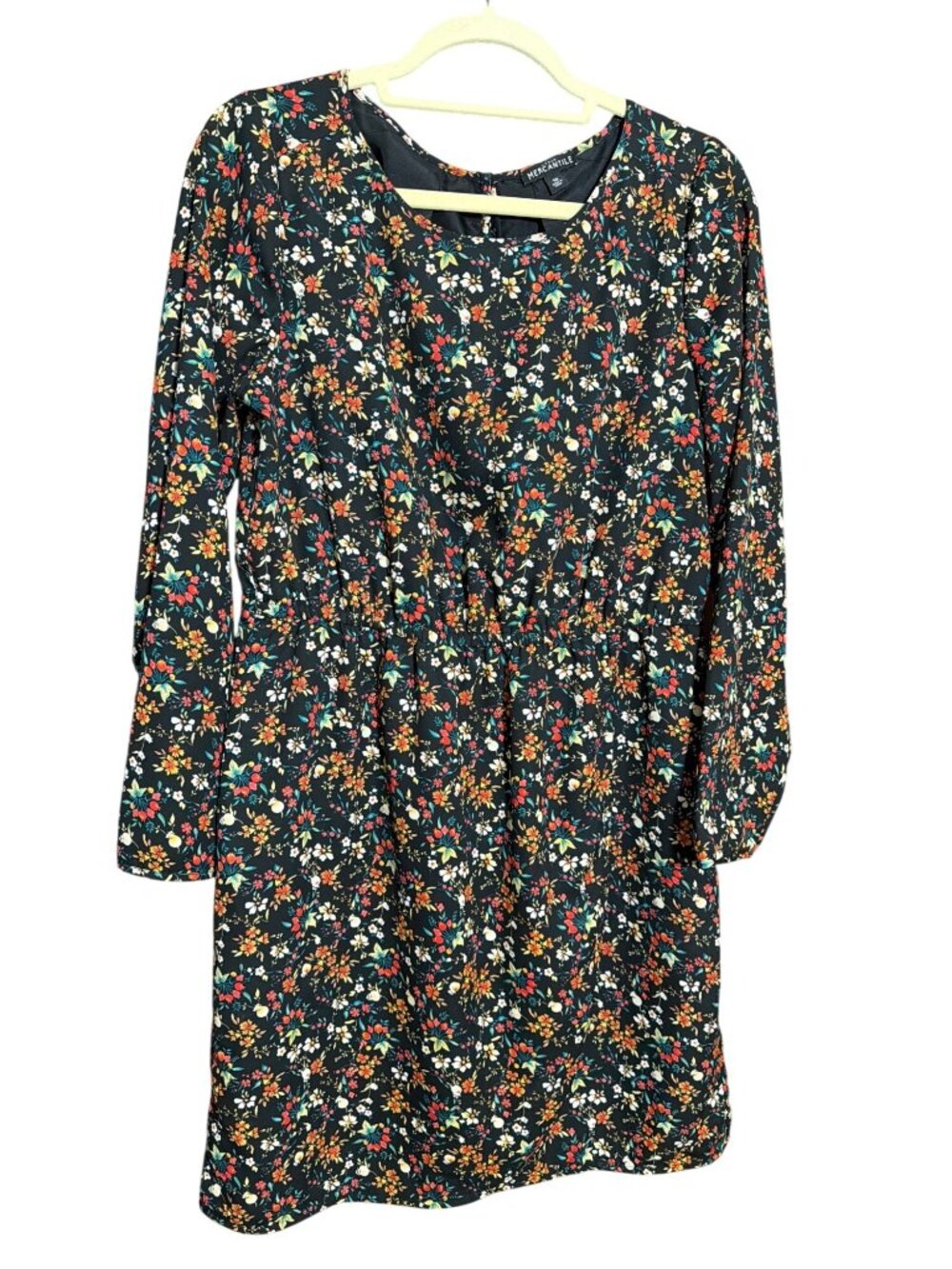 J.Crew Mercantile Floral Long Sleeve Dress Elastic Waist Lined Polyester Size 10